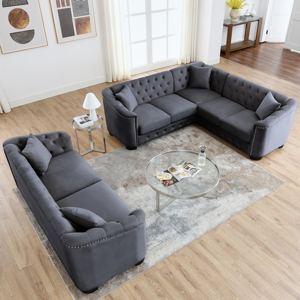 2 Piece Sofa Sets Velvet Corner Sofa+3 Seater Combination Sofa