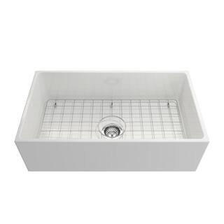 Glacier Bay White Fireclay 33 in. Single Bowl Farmhouse Apron-Front Kitchen Sink with Grid 2ACLB-52-001