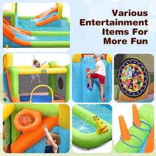 Costway Inflatable Water Slide Park Bounce House Climbing Wall with 950-Watt Blower OP70654+EP24684