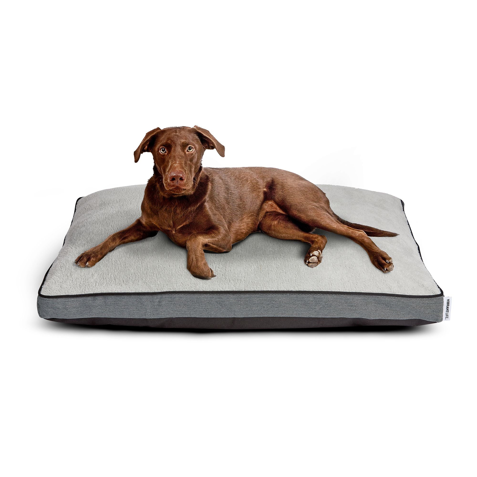 Vibrant Life Deluxe Gusset Pillow Large Dog Bed, Grey Herringbone