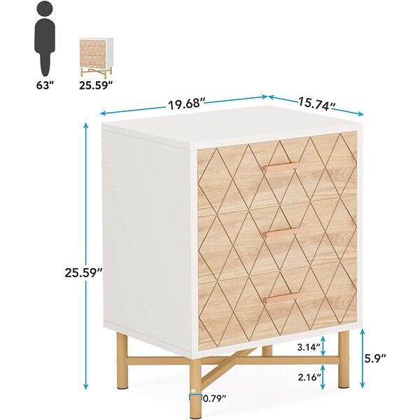 Nightstand， Bedside Table with 3 Drawers - - 36854670