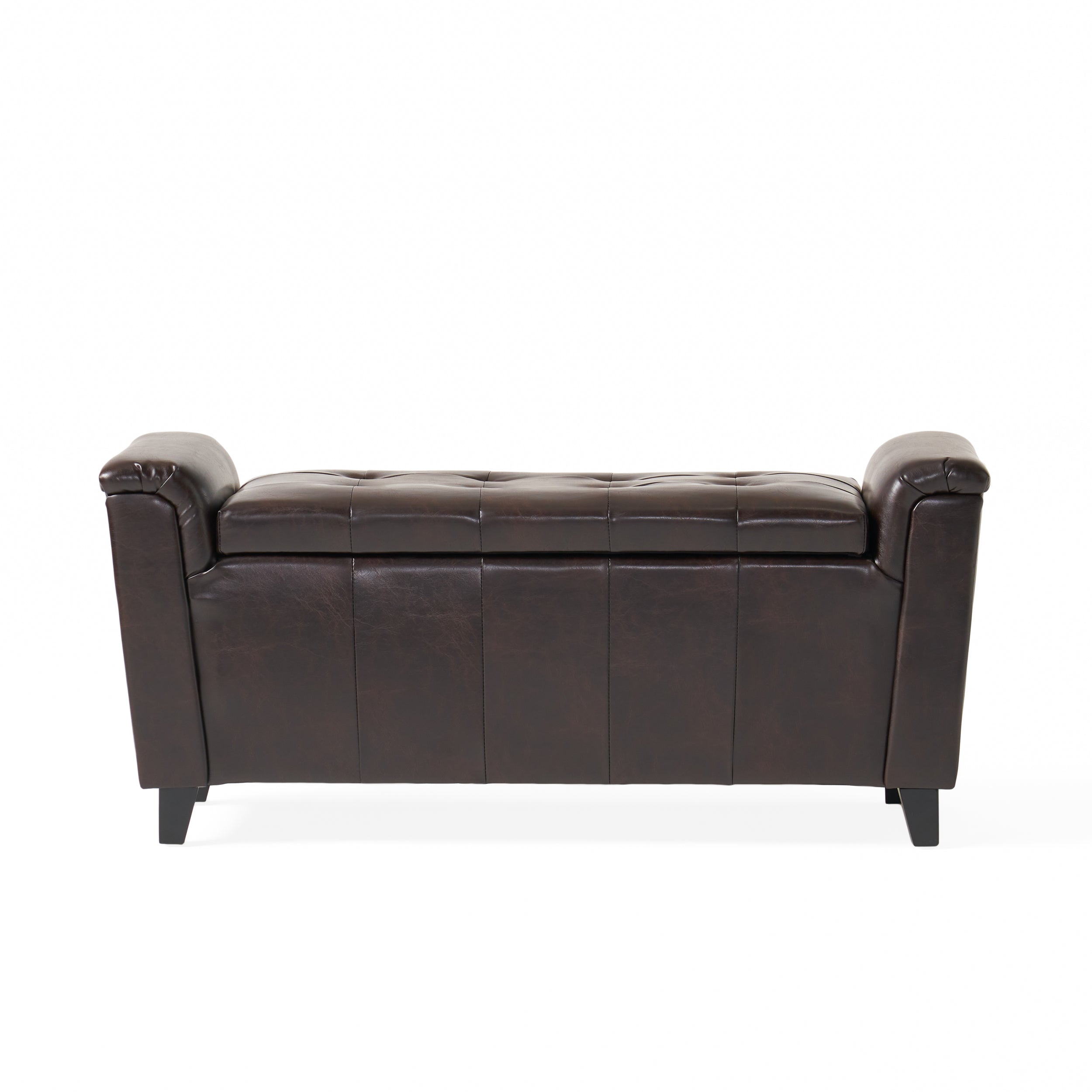 James Brown Tufted Leather Armed Storage Ottoman Bench