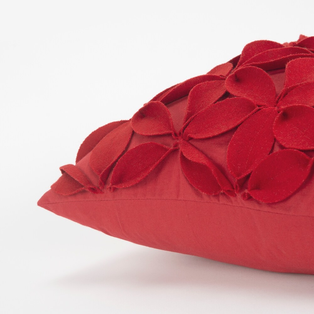 Rizzy Home Red Wool Felt Botanical Petals Throw Pillow Cover   18\