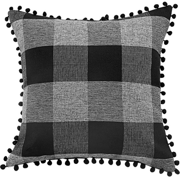 Buffalo Check Plaid With Pompoms Decorative Pillow Cover Piccocasa