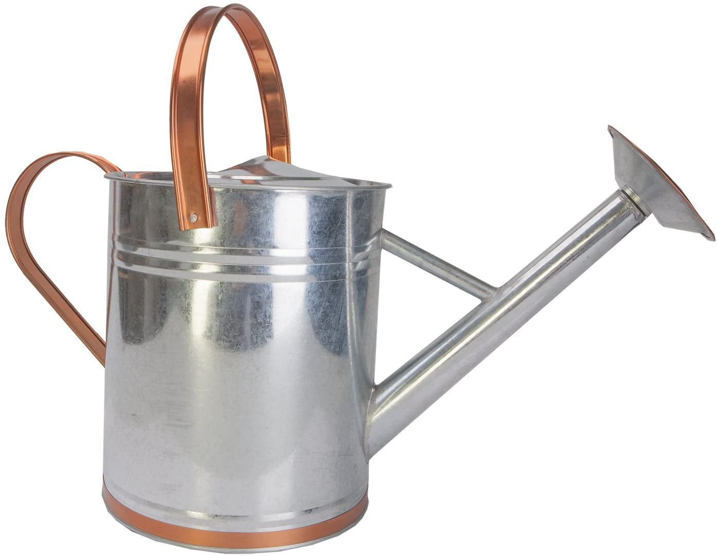 Panacea Metal Watering Can， Galvanized Silver with Copper Accents， 2 Gallons