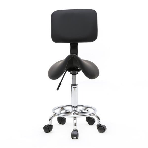 Saddle Shape Adjustable Salon Stool with Back Black - (34 x 34 x 80-94.5)cm (L x W x H)