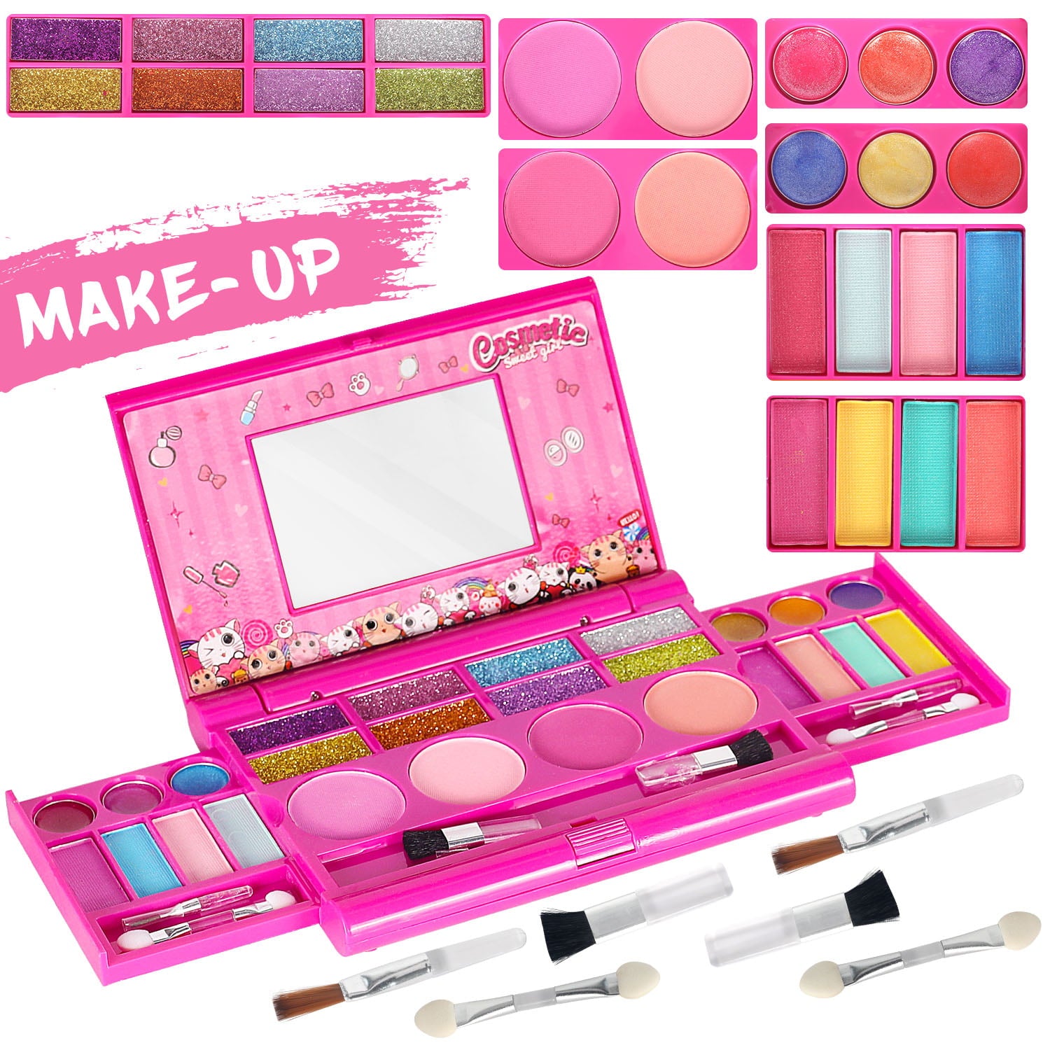 Kids Makeup Set for Girls Toys Birthday Gifts， Real Washable Kids Makeup Kit for Little Girls Princess Gift Toys with Cute Makeup Bag， Play Make Up Toys for Children Toddlers Age 4 5 6 7 8 9 Year Old