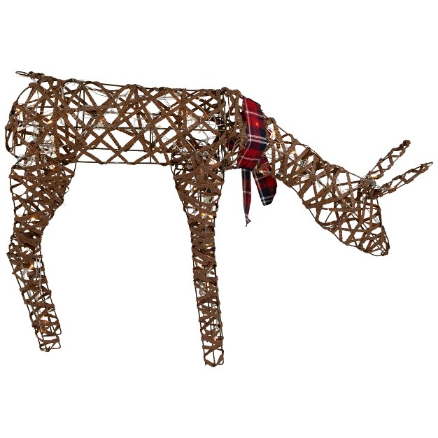 Led Lighted Feeding Rattan Reindeer Outdoor Christmas Decoration