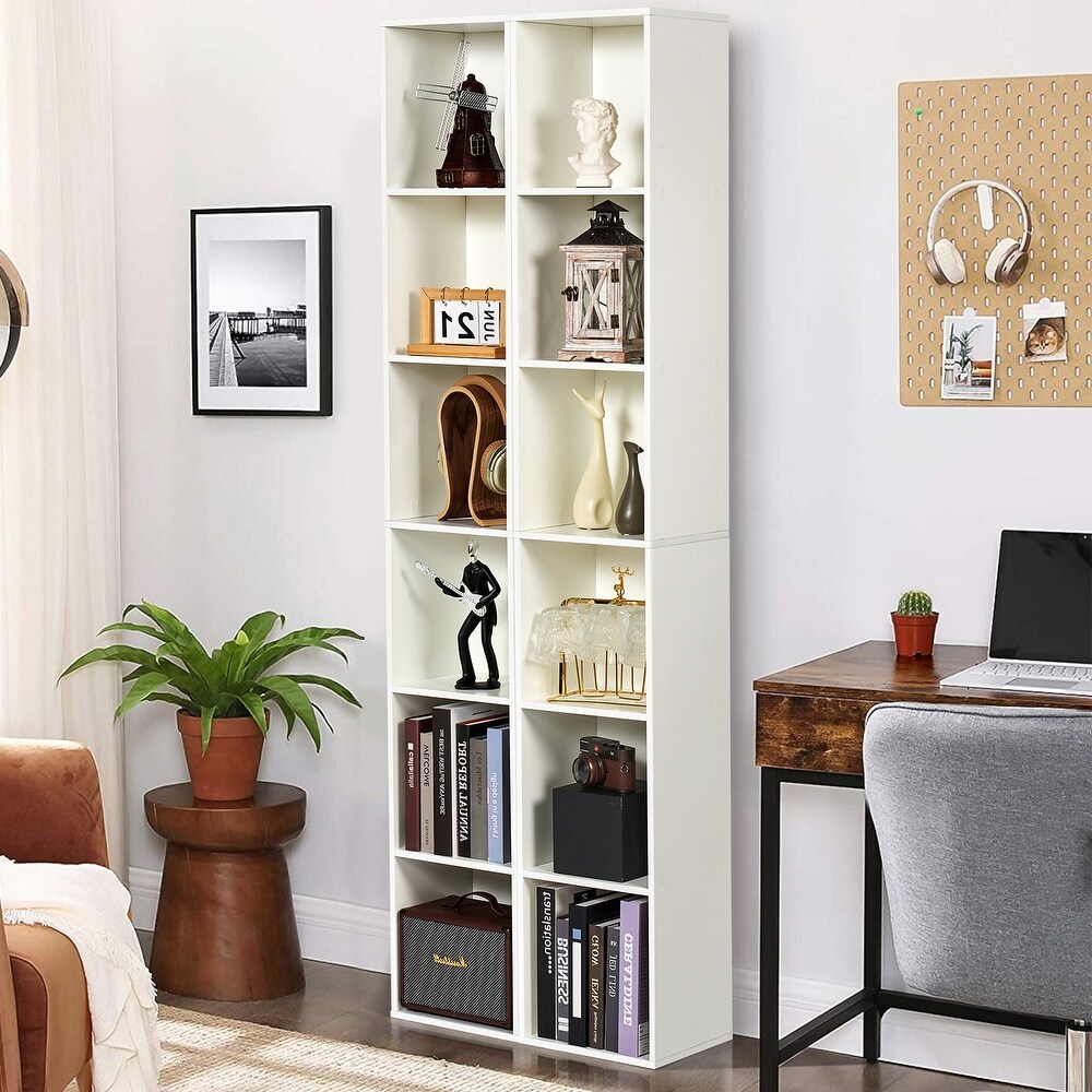 Tall Narrow Bookshelf  6 Tier Cube Display Rack