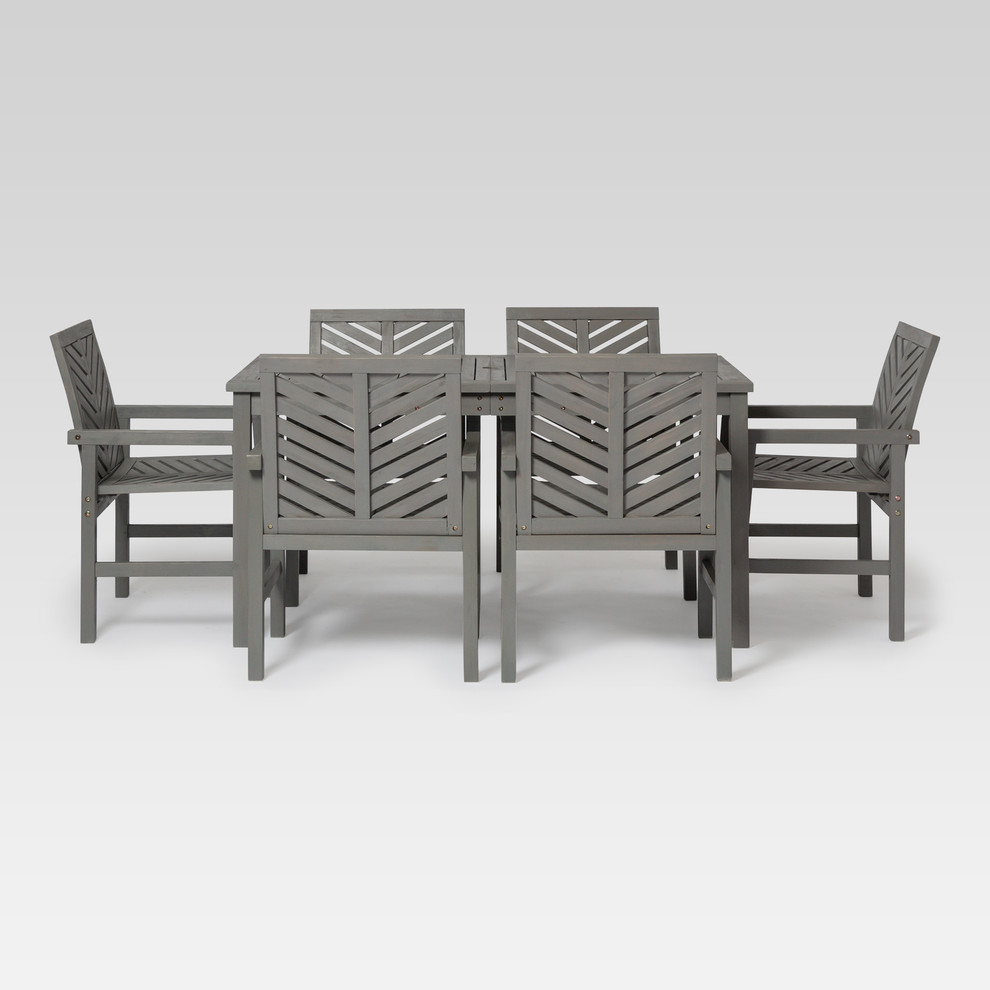 7 Piece Chevron Outdoor Patio Dining Set  Gray Wash   Transitional   Outdoor Dining Sets   by Walker Edison  Houzz