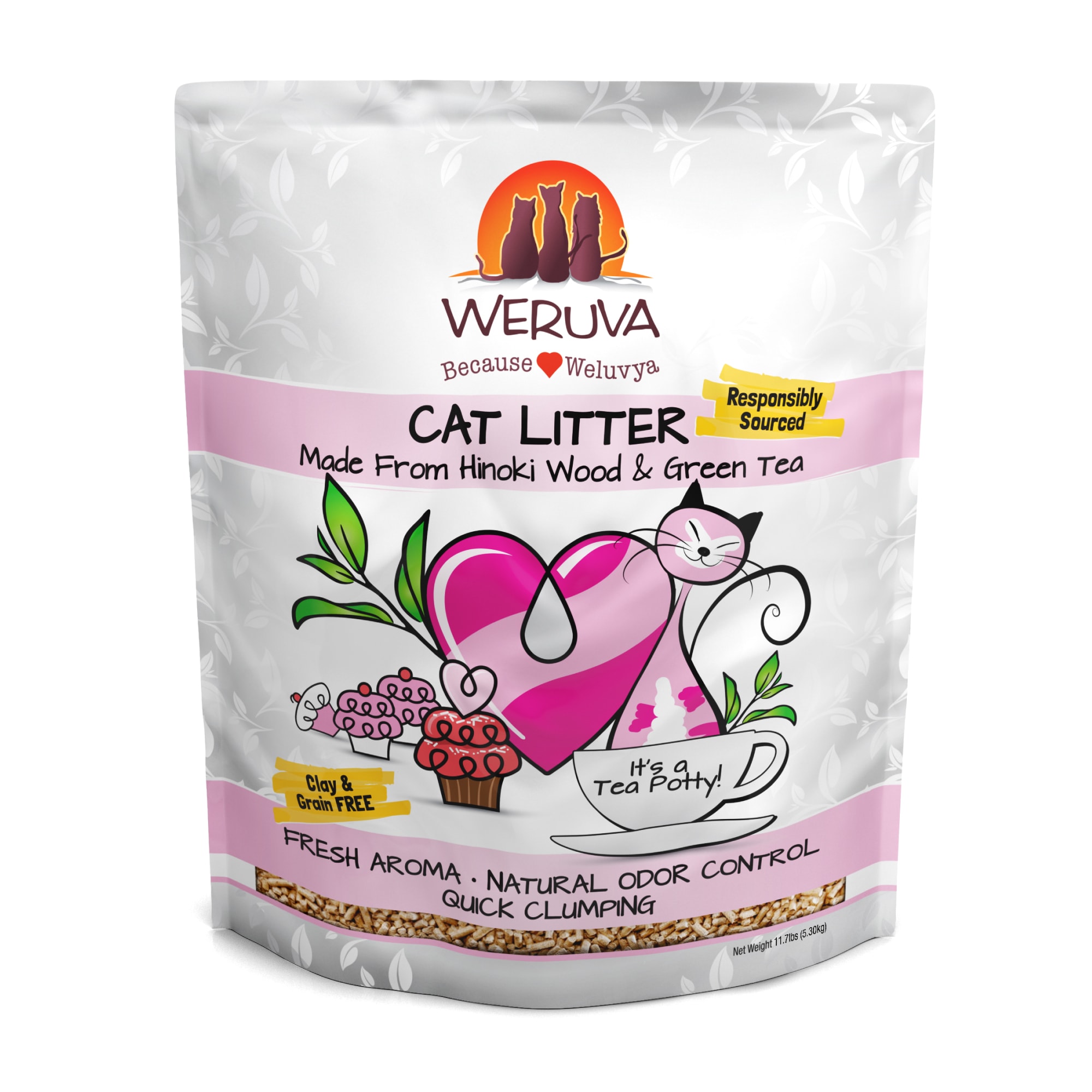 Weruva Tea Potty Hinoki Wood  Green Tea Natural Clumping Cat Litter， 11.7 lbs.