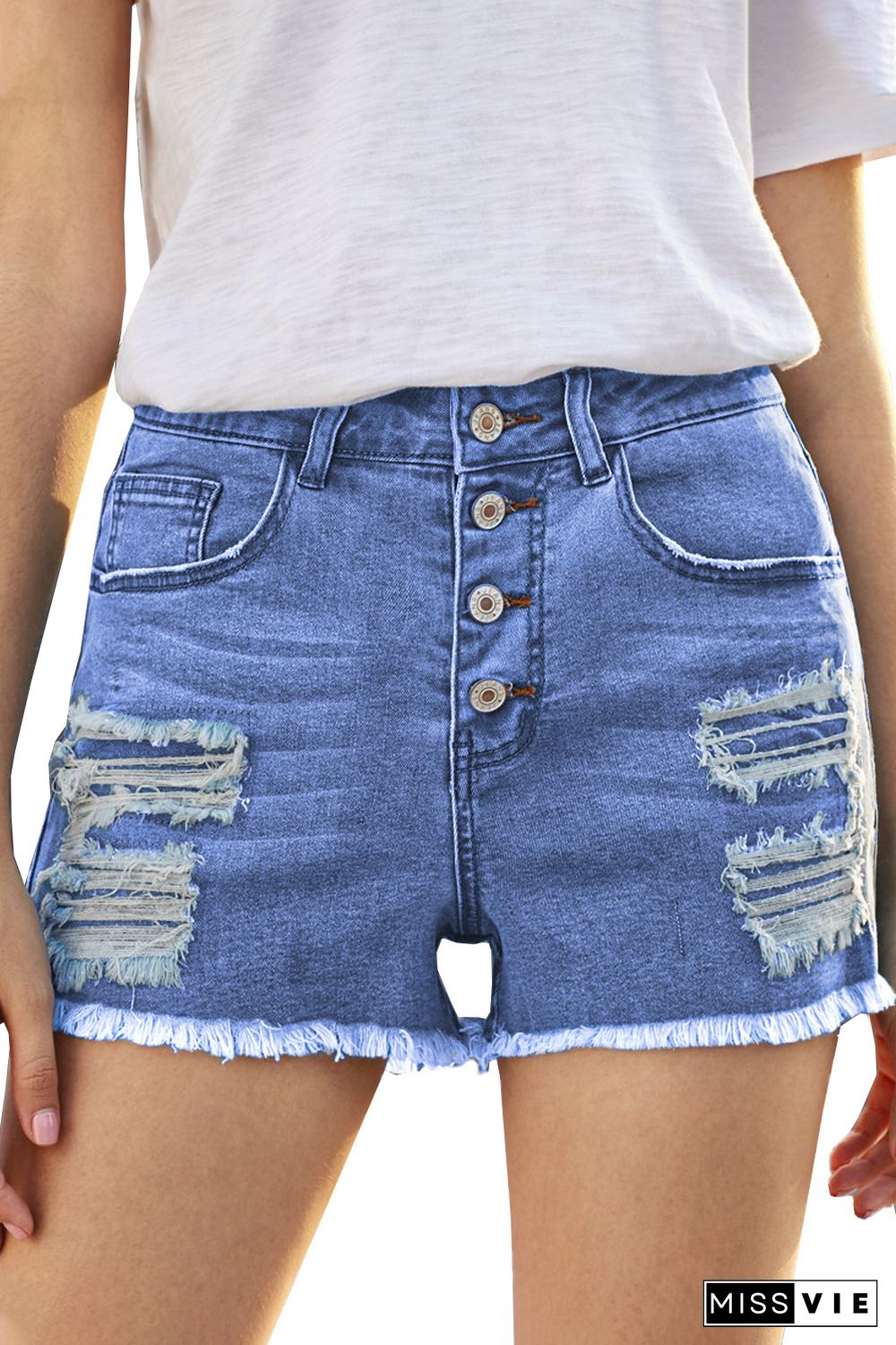 Sky Blue Gypsy Mid-rise Distressed Denim Shorts