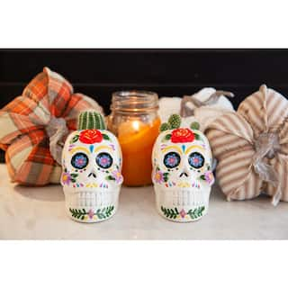 Flora Bunda 4 in. Day of the Dead Colorful Ceramic Skull Planters (Set of 2) CT1651E2