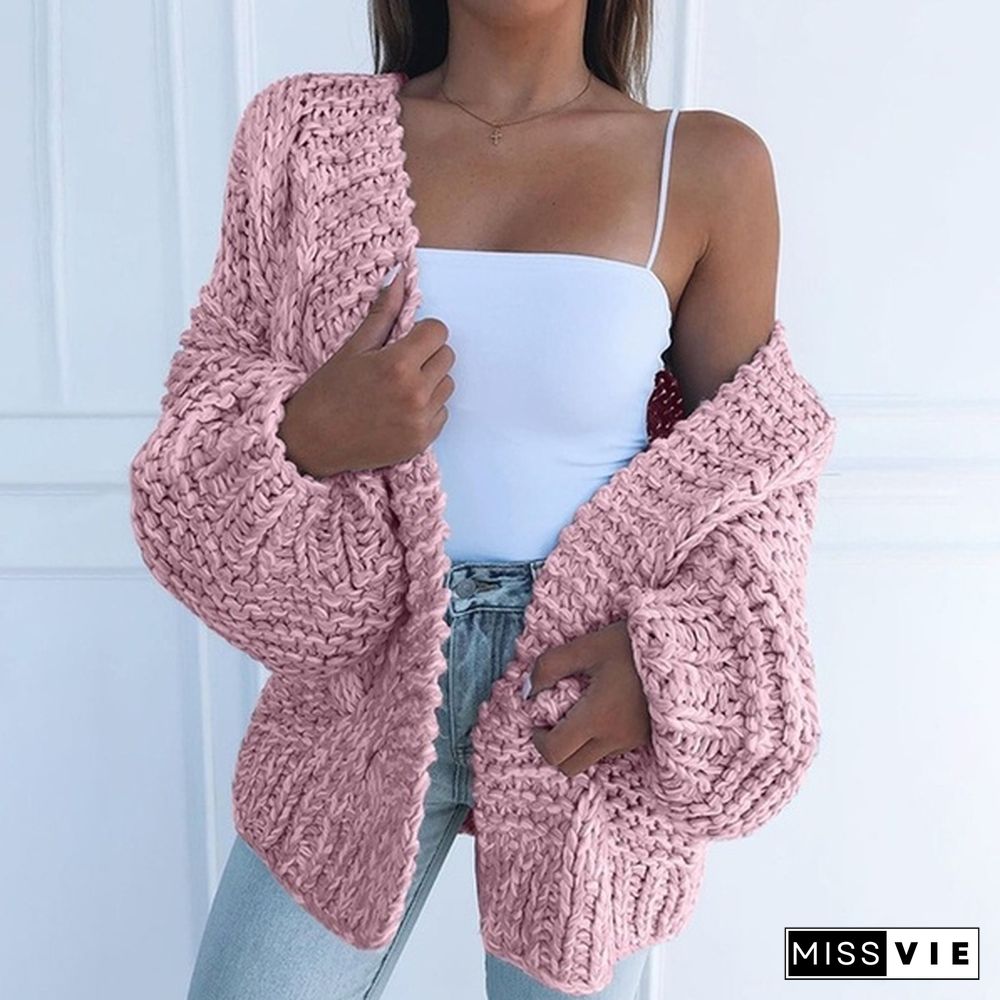 Women's Fashion Cable Knit Cardigans Sweater Solid Color Casual Sweater Coat Winter Long Sleeve Warm Front Open Coat Outerwear