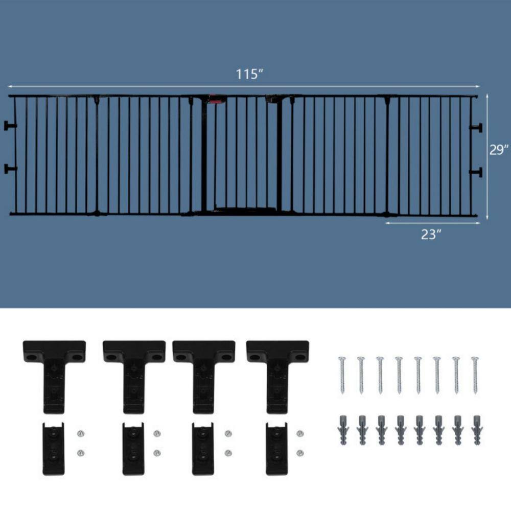 Cisvio 115 in. L Metal 5 Panel Adjustable Wide Fireplace Garden Fence Black D0102HI1TPW