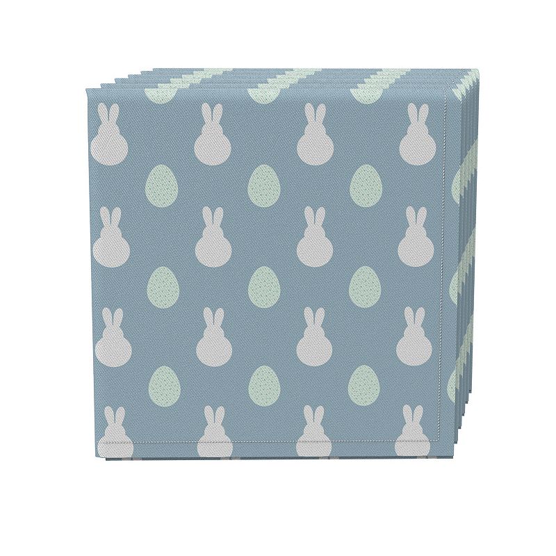 Napkin Set of 4， 100% Cotton， 20x20， Blue Patterned Bunnies and Eggs