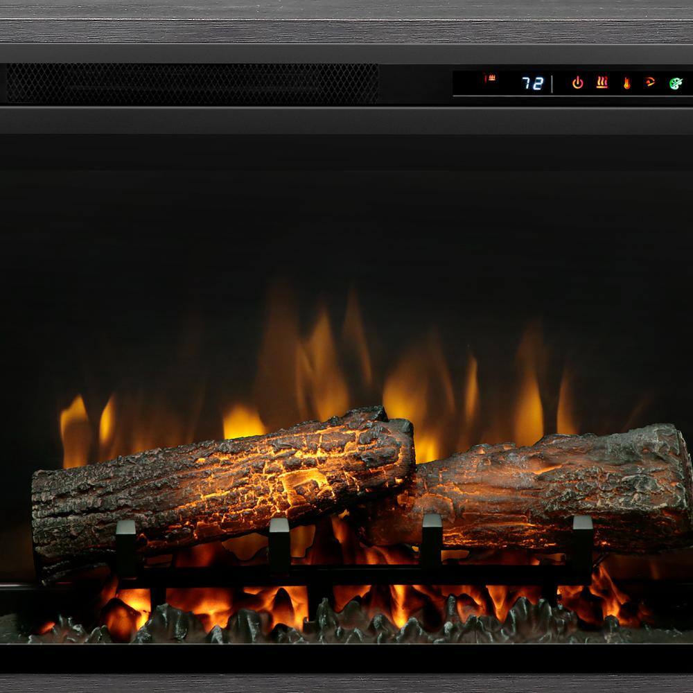 Dimplex Dean 65 in. Electric Fireplace with Glass Ember Bed in Wrought Iron with 26 in. Media Console GDS26G8-1909WI