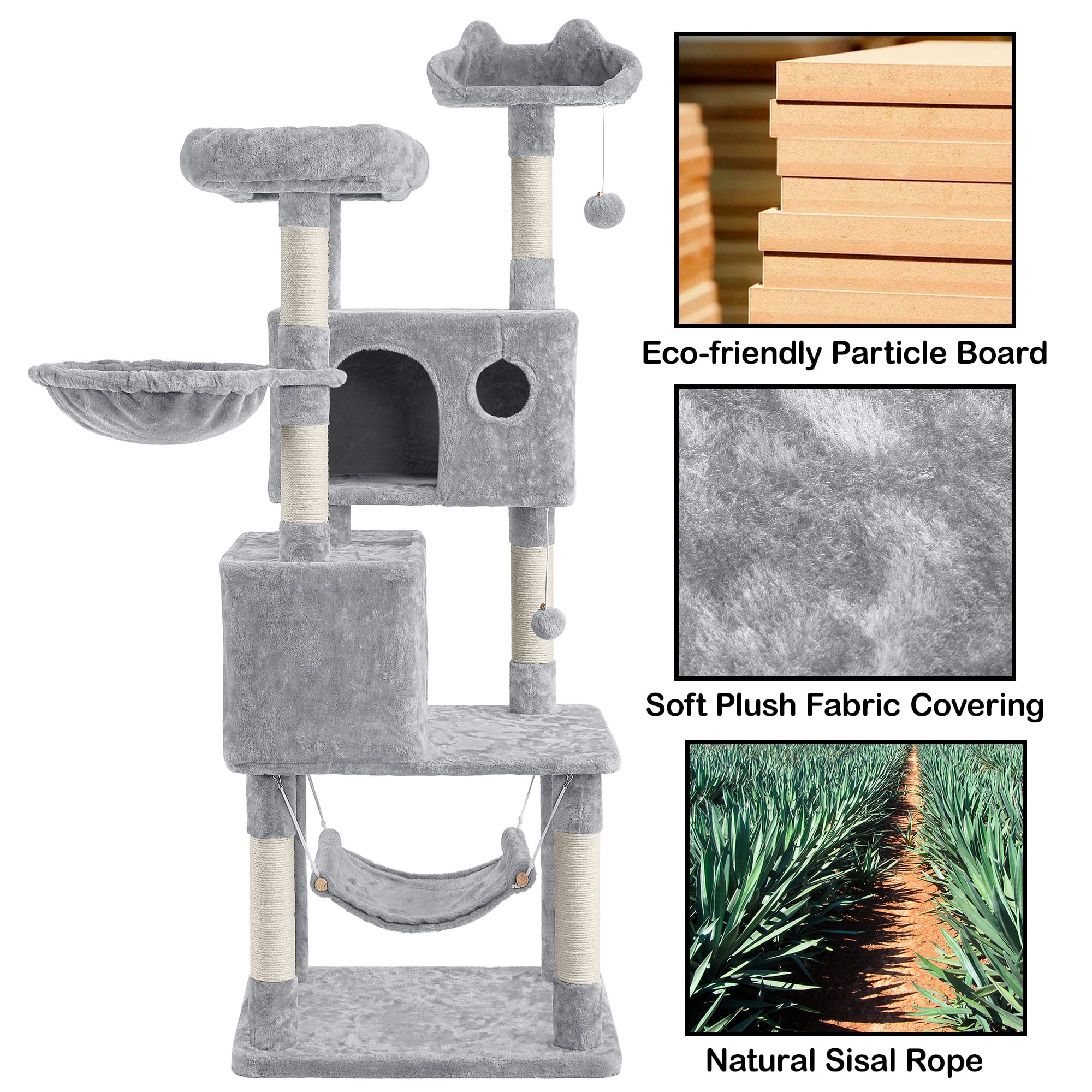 Topeakmart Light Gray 4-Level Large Cat Tree with Perch for Small Cats， 64.5