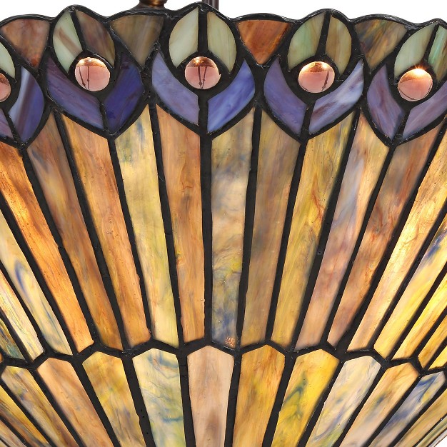 Wide Rustic Peacock Stained Art Glass 3 light Fixture For Dining Room House Kitchen Island Entryway