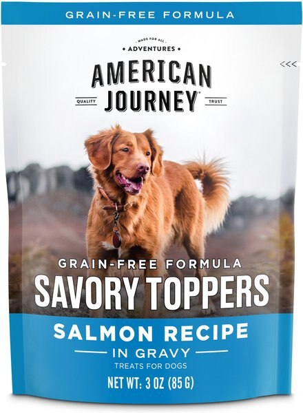 American Journey Savory Toppers Salmon Recipe in Gravy Grain-Free Dog Food Topper， 3-oz pouches， case of 24