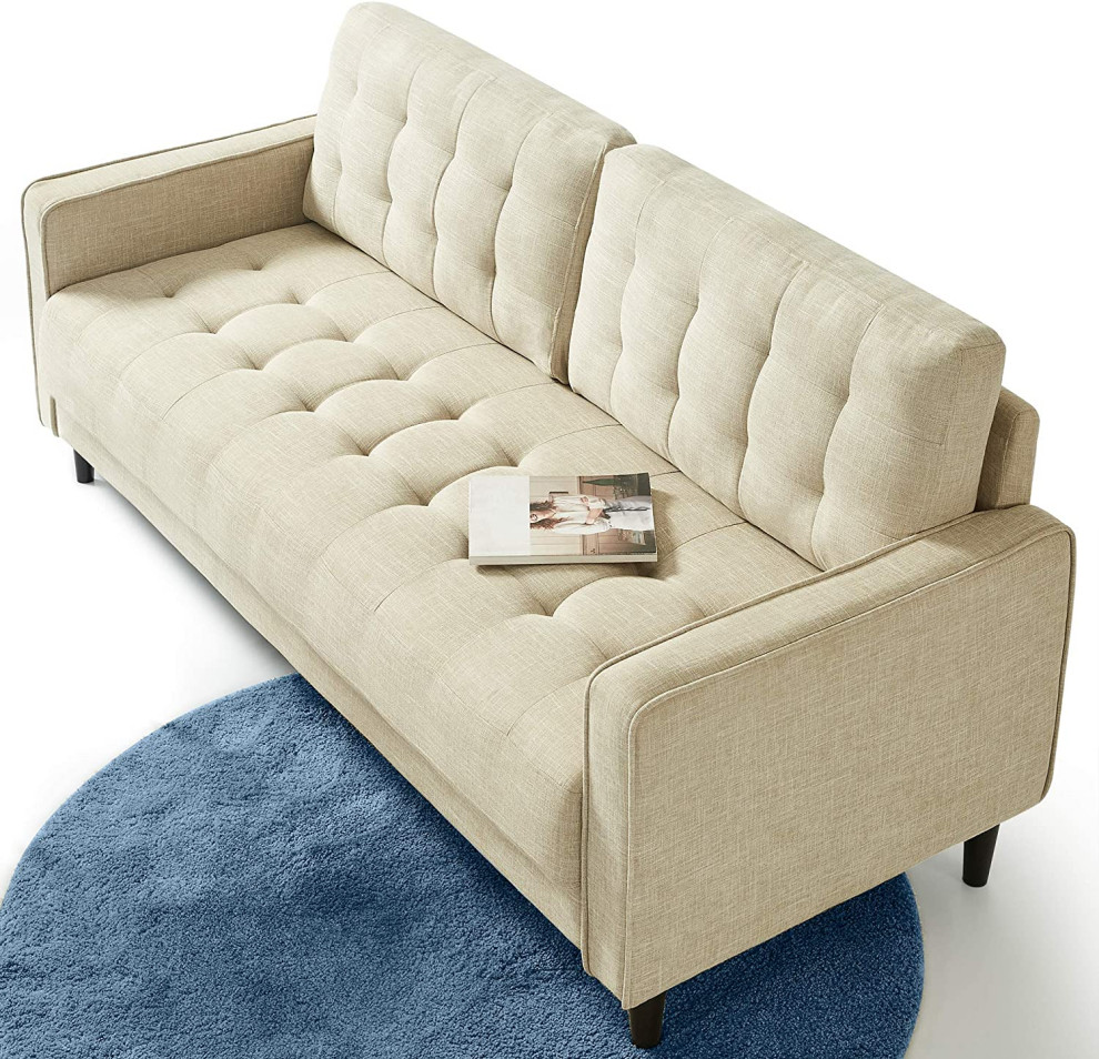 Mid Century Sofa  Grid Tufted Cushioned Seat  ampBack With Track Arms   Midcentury   Sofas   by Decor Love  Houzz