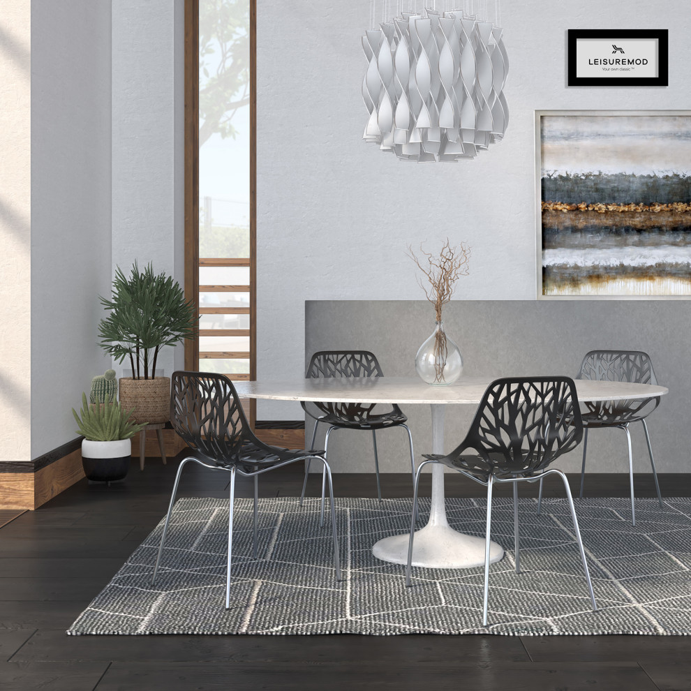 LeisureMod Modern Asbury Dining Chair With Chromed Legs  Set of 4 Black   Contemporary   Dining Chairs   by Uber Bazaar  Houzz