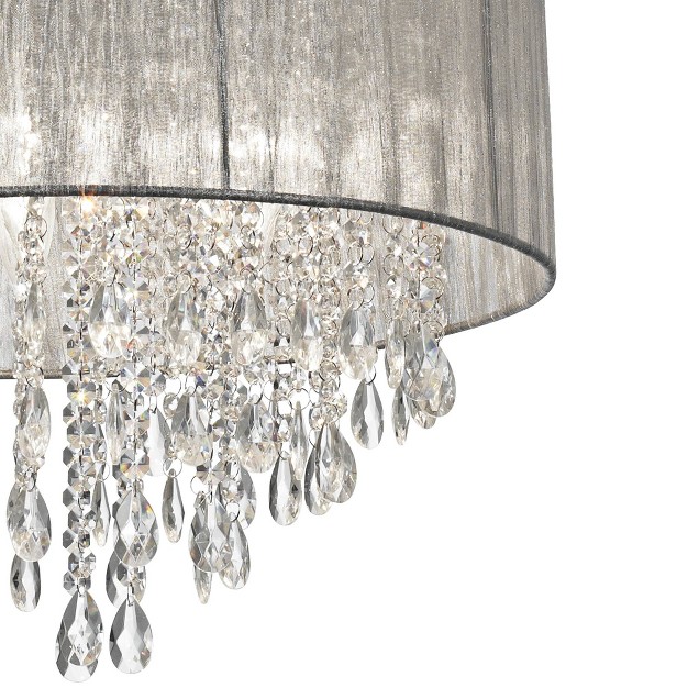 Wide Modern Crystal Silver Fabric Shade 7 light Fixture For Dining Room House Kitchen Island