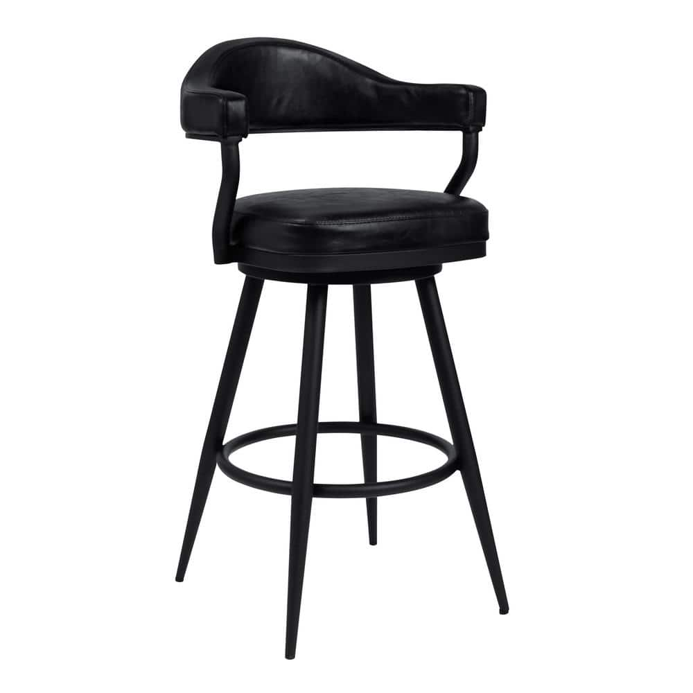 Armen Living Amador 30 in. Bar Height Bar Stool in a Black Powder Coated Finish and Vintage Black Faux Leather 721535746972