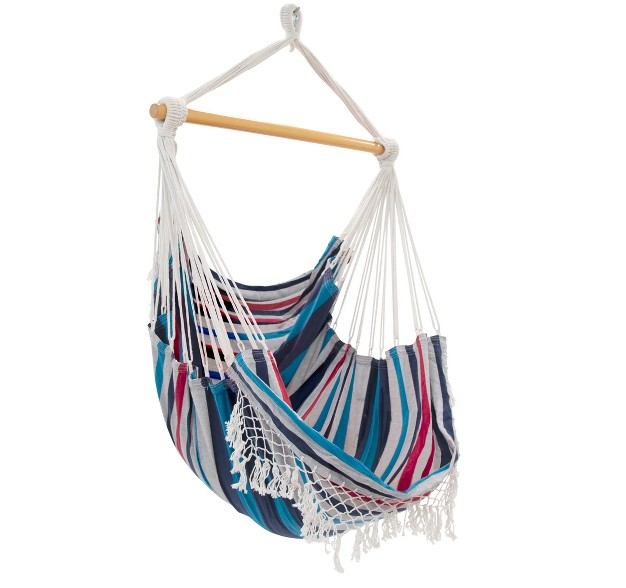 The Hamptons Collection 72 Blue And Red Brazilian Style Hammock Chair With A Hanging Bar