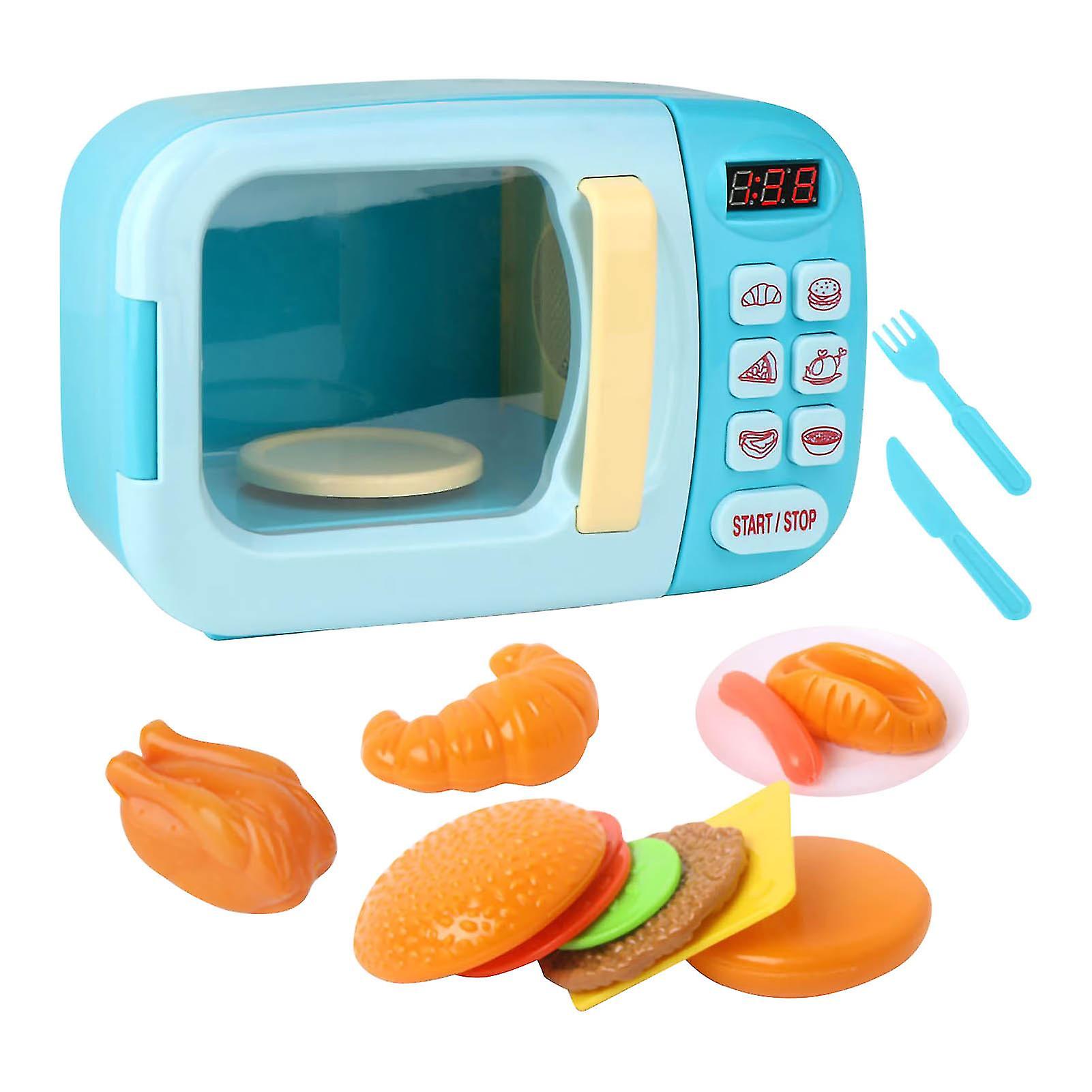 Kids Electric Microwave Oven Toy Set Cool Music Simulation Cooking Model Toy for Children Blue