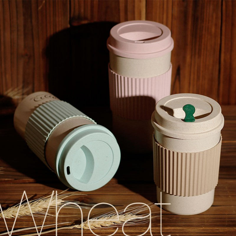 Wheat Fiber Straw Coffee Mug Double-wall Insulation Eco-friendly Coffee Cup Travel Leakproof Gift Mugs