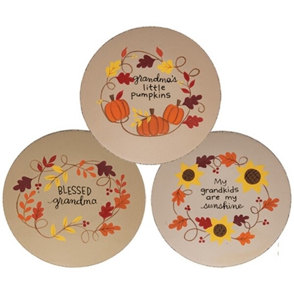 Blessed Grandma Fall Leaves Plate 3 Asstd.