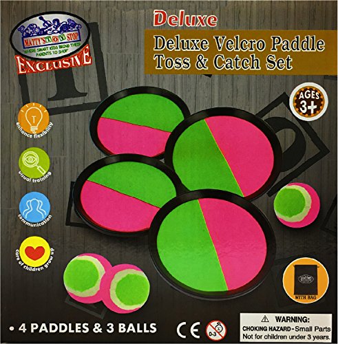 Matty's Toy Stop Deluxe Toss and Catch (Hook and Loop) Paddle Game Set with 4 Paddles， 3 Balls and Storage Bag