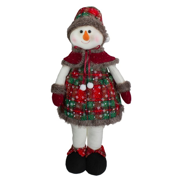 Red And Green Jolly Plush Girl Snowman Christmas Figure