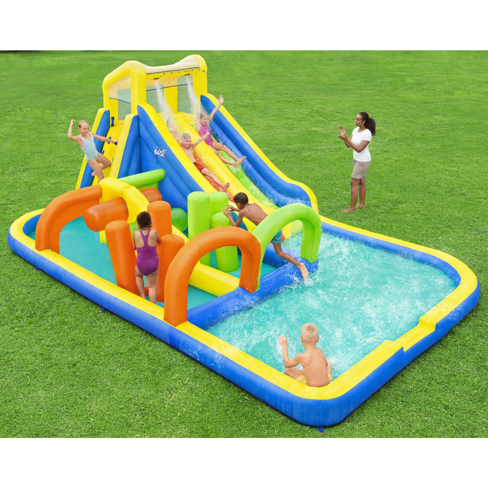 Bestway H2OGO! AquaRace Kids Inflatable Outdoor Water Slide Park with Air Blower