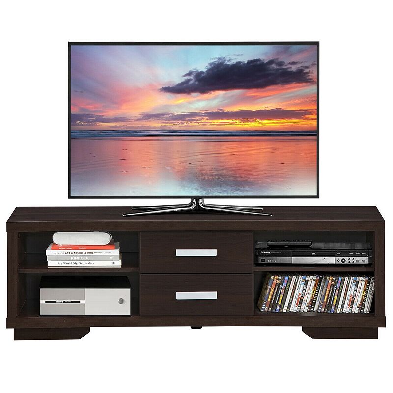 Modern Tv Stand Entertainment Center With 2 Drawers And 4 Open Shelves