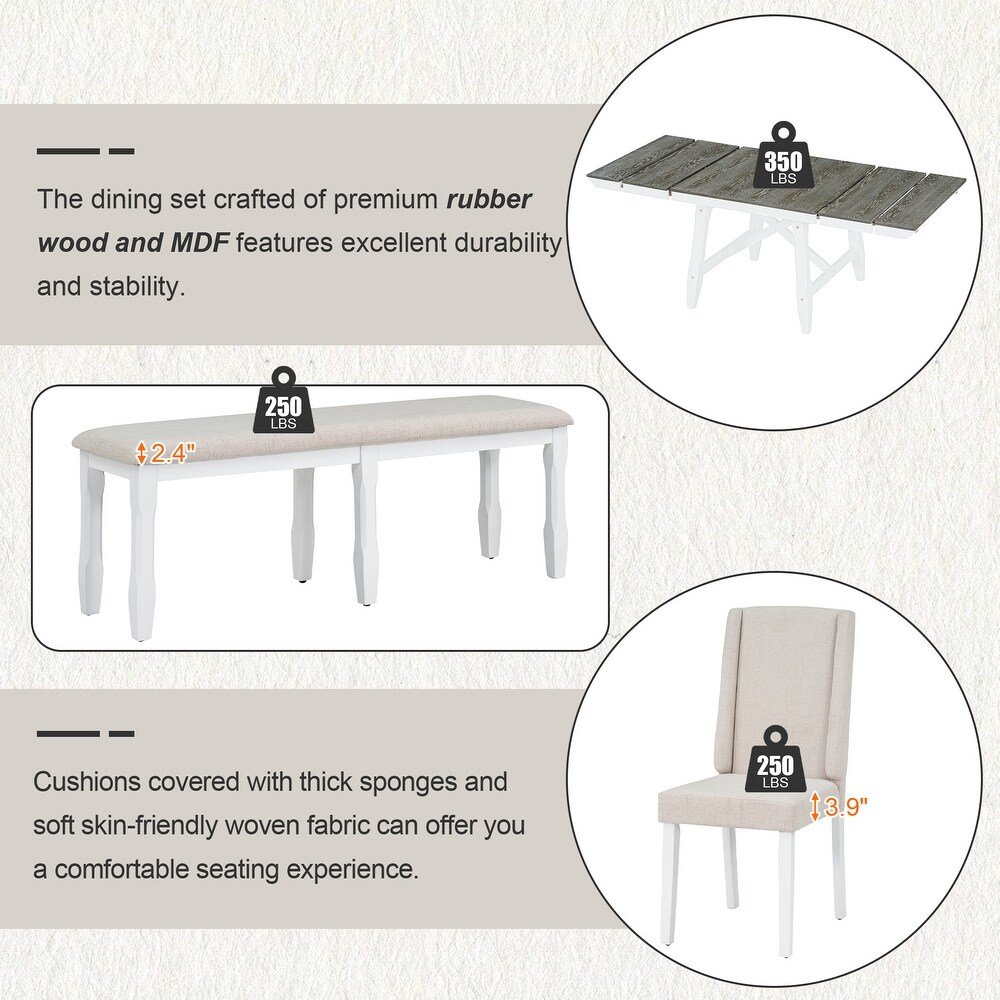 6 Piece Classic Dining Table Set  Extendable Dining Table with Two 12\