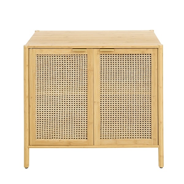 31.5 inch Natural Storage Sideboard Buffet with 2 Rattan Doors