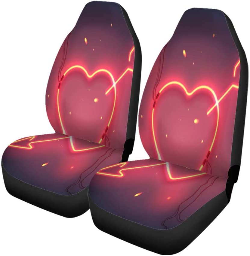 ZHANZZK Set of 2 Car Seat Covers Neon Sign Heart Arrow on Dark Sparks for Happy Universal Auto Front Seats Protector Fits for Car，SUV Sedan，Truck