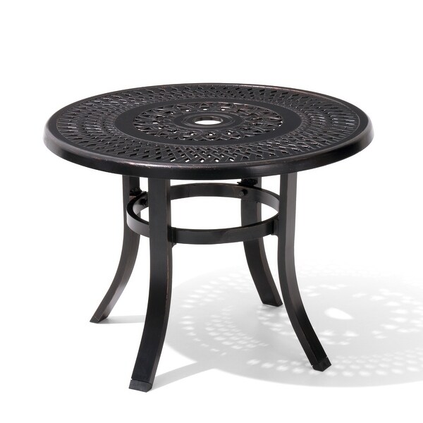 Cast Aluminum Patio Side Table Outdoor Round Table with Umbrella Hole