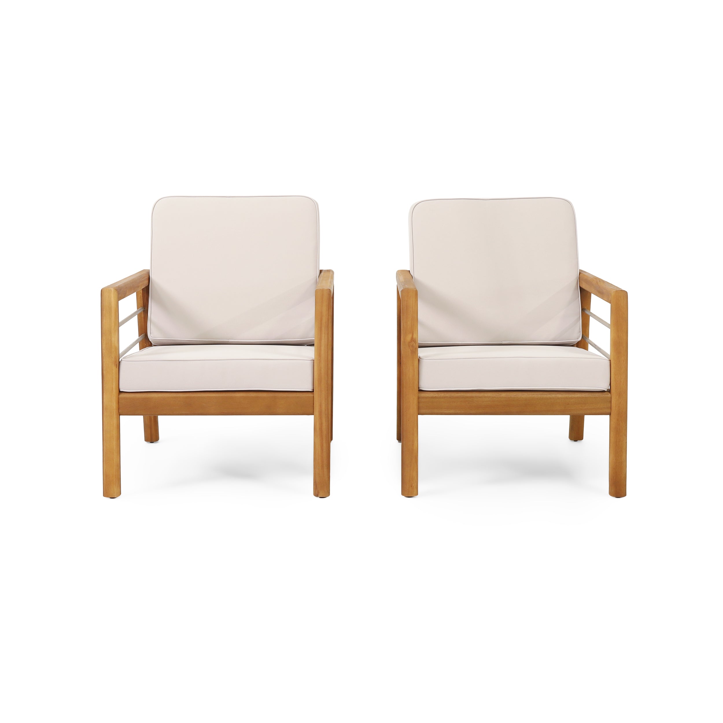 Lindsey Outdoor Acacia Wood Club Chairs with Cushions, Set of 2, Beige and Teak