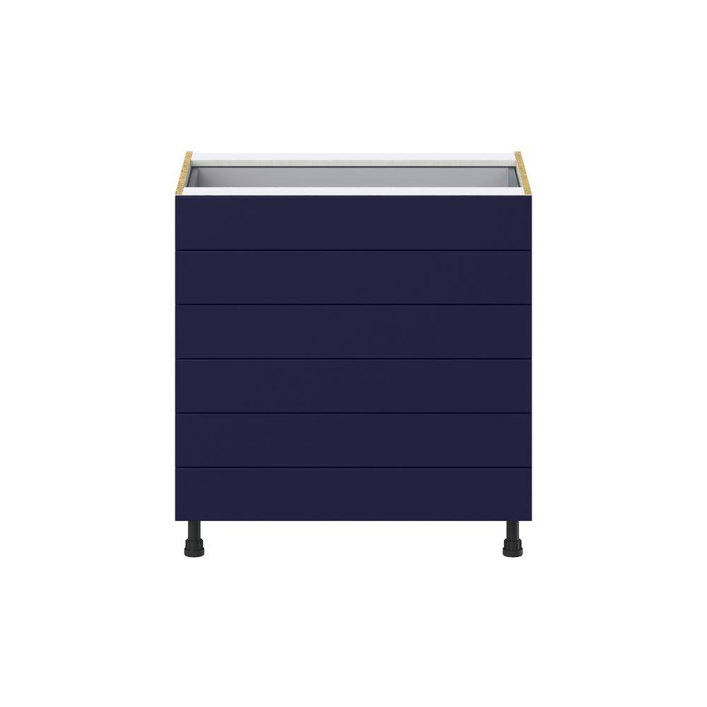 J COLLECTION 33 in. W x 34.5 in. H x 24 in. D Devon Painted Blue Shaker Assembled Base Kitchen Cabinet with 6-Drawers DSB6D33-DV