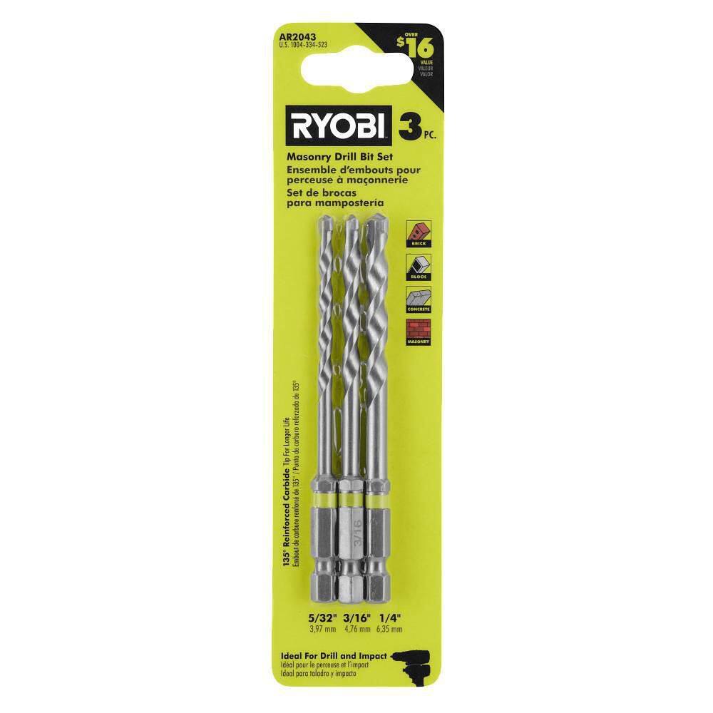 RYOBI High Speed Steel Impact Rated Masonry Drill Bit Set (3-Piece) AR2043