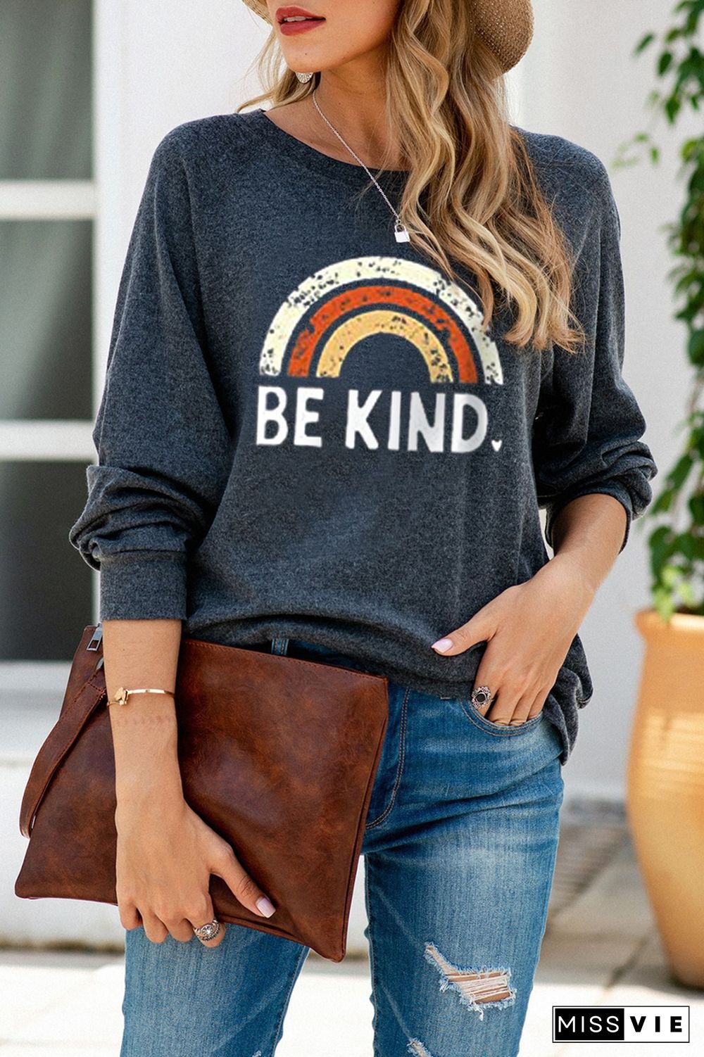 Letter Rainbow Casual Long Sleeve Sweatshirt