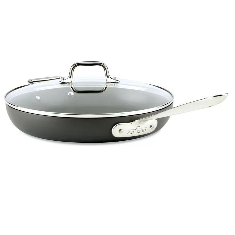 All-Clad HA1 Hard Anodized Nonstick Frying Pan with Lid， 12 Inch Pan Cookware， Medium Grey