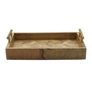 Mikasa Gourmet Basics Galini Chevron Mango Wood Serve Tray with Gold Iron Handles 5286836