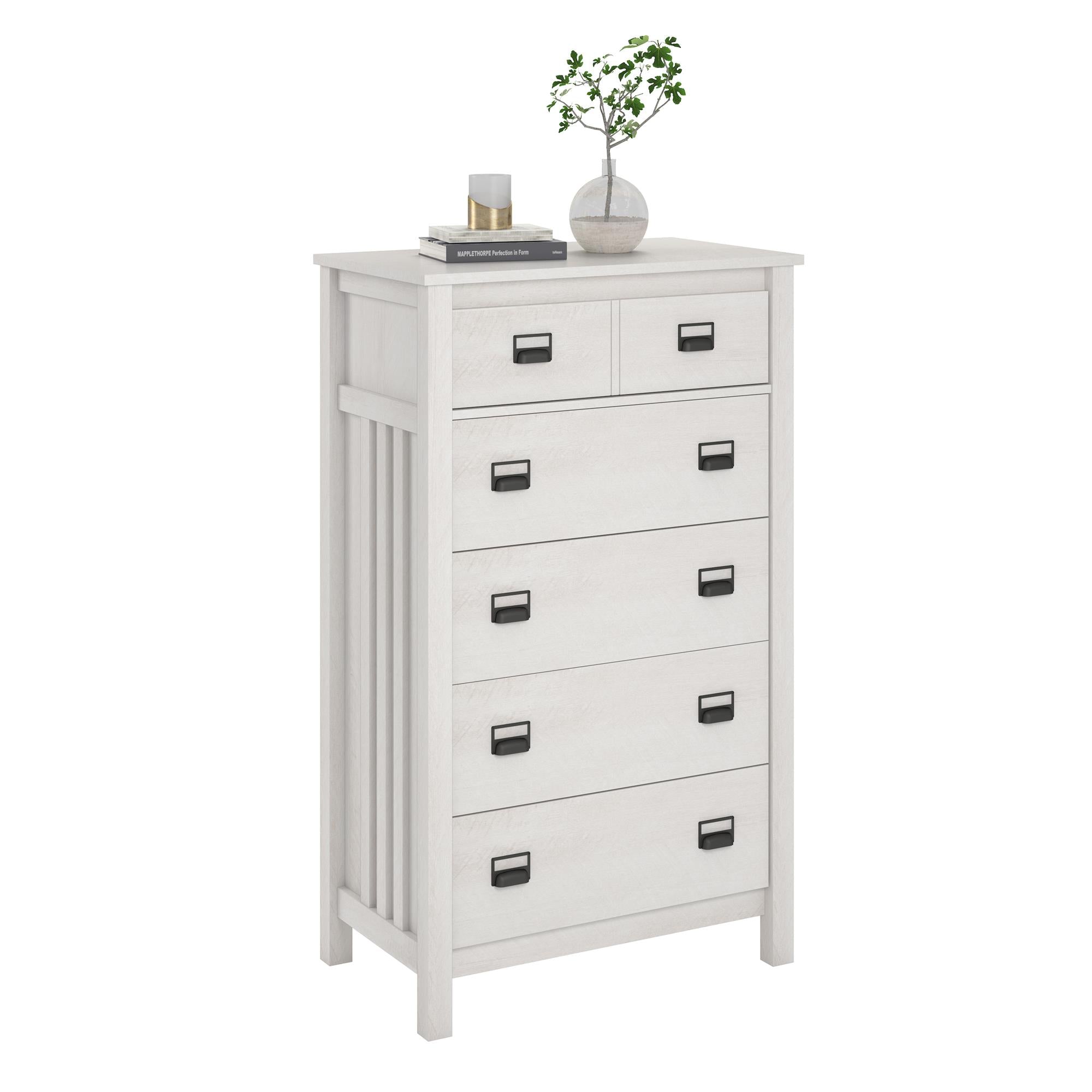 Ameriwood Home Crystal Spring 5 Drawer Dresser, Ivory Oak