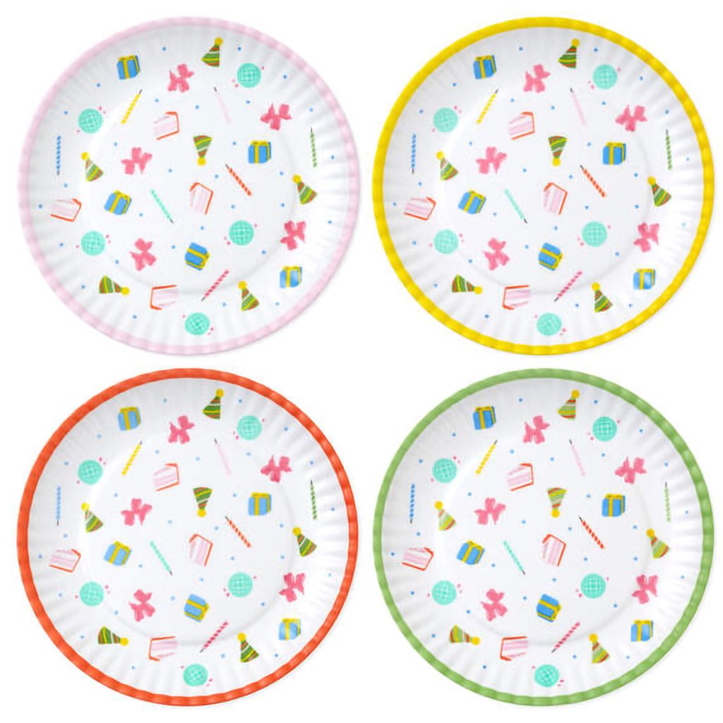 Hallmark  Birthday Celebration Icons Melamine Dessert Plates, Set of 4