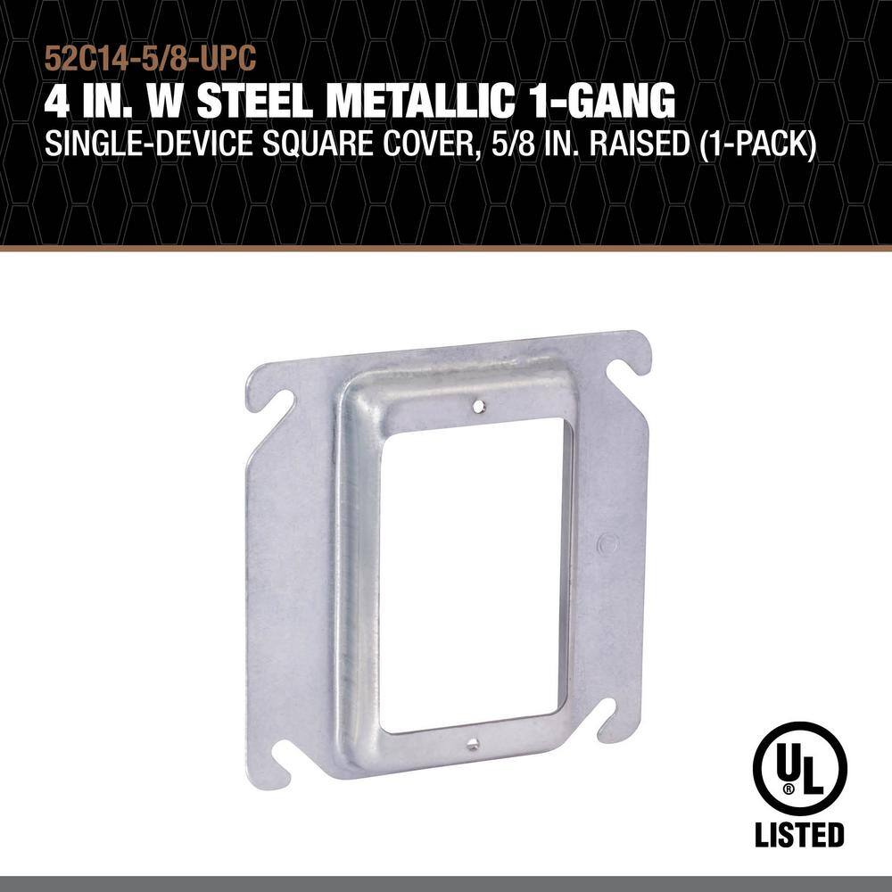 Southwire 4 in. W Steel Metallic 1-Gang Single-Device Square Cover 58 in. Raised (1-Pack) 52C14-58-UPC