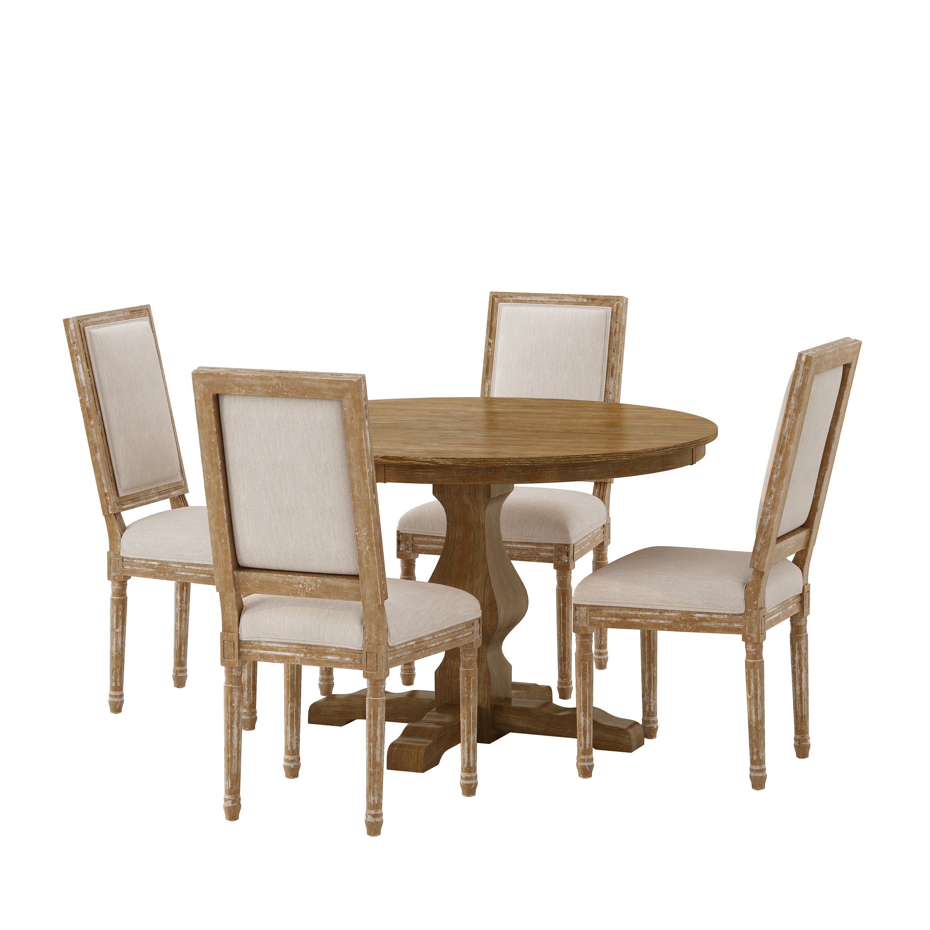 Merlene French Country Fabric Upholstered Wood 5 Piece Circular Dining Set